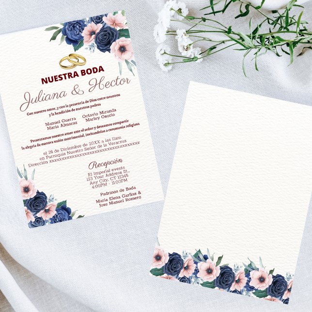 Einladung zur Hochzeit von Navy Blue und Pink Flor (Von Creator hochgeladen)