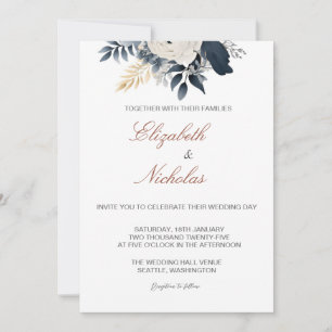 Einladung zur Hochzeit von Navy Blue und Silver Fl