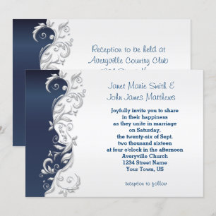 Einladung zur Hochzeit von Navy Blue und White Flo