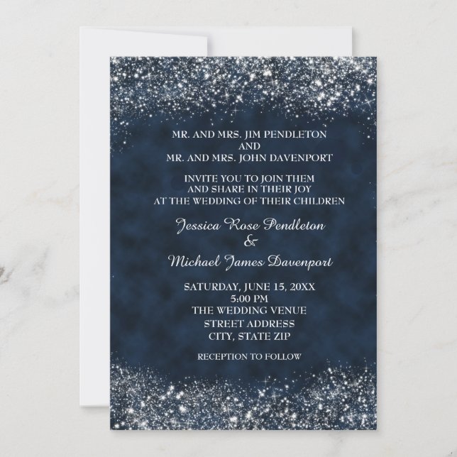 Einladung zur Hochzeit von Navy Blue und White Sta (Vorderseite)
