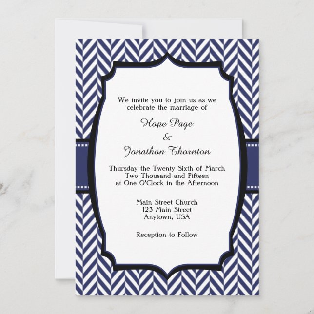 Einladung zur Hochzeit von Navy Blue White Herring (Vorderseite)