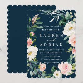Einladung zur Hochzeit von Navy Blush Bloral Wreat
