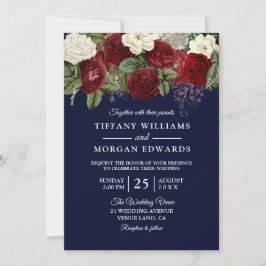 Einladung zur Hochzeit von Navy & Burgund Red Whit