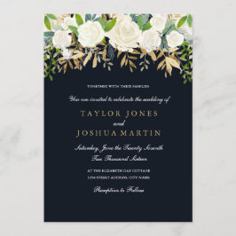 Einladung zur Hochzeit von Navy Gold Floral Water