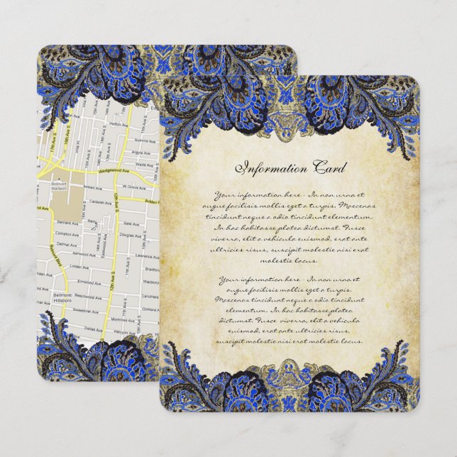 Einladung zur Hochzeit von Navy & Gold Paisly Peac (Vorne/Hinten)
