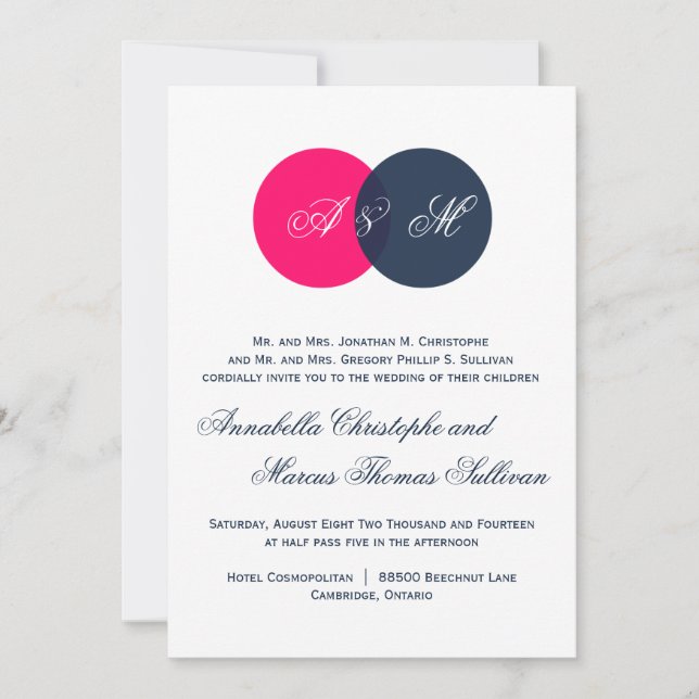 Einladung zur Hochzeit von Navy & Hot Pink Twin Mo (Vorderseite)