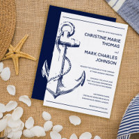 Einladung zur Hochzeit von Navy Nautical Sketch An