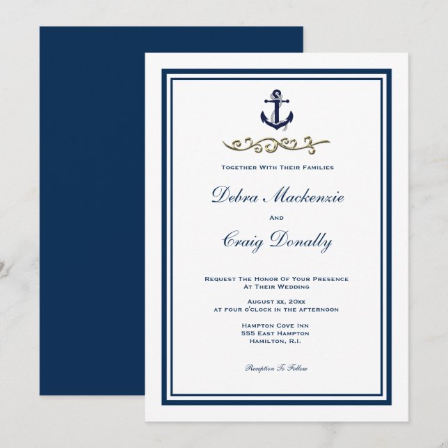Einladung zur Hochzeit von Navy Nautical Style Anc (Vorne/Hinten)