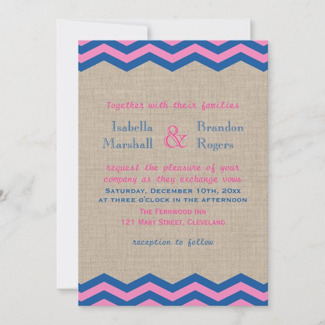 Einladung zur Hochzeit von Navy & Pink (Vorderseite)