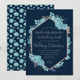 Einladung zur Hochzeit von Navy Succules & Rose Go