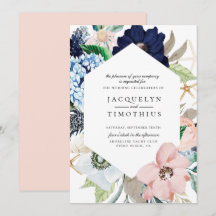 Einladung zur Hochzeit von Navy und Blush Floral F