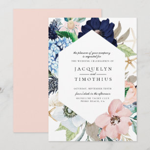 Einladung zur Hochzeit von Navy und Blush Floral F