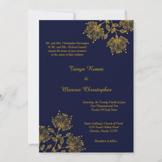 Einladung zur Hochzeit von Navy- und Gelbflora-12x