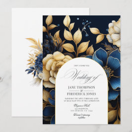 Einladung zur Hochzeit von Navy und Gold Floral