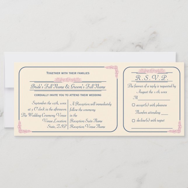 Einladung zur Hochzeit von Navy und Pink mit UAWG (Vorderseite)