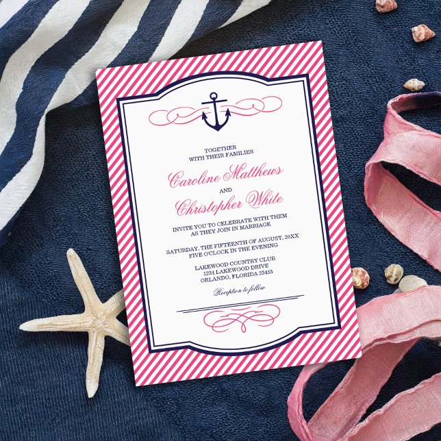 Einladung zur Hochzeit von Navy und Pink Nautical  (Von Creator hochgeladen)