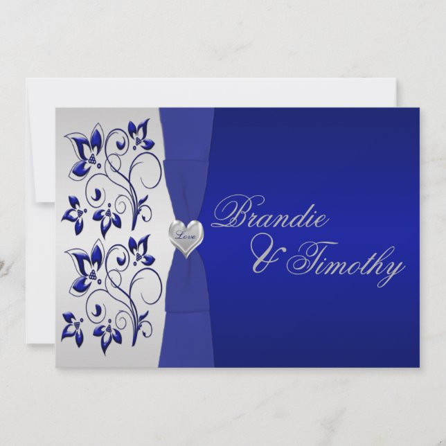 Einladung zur Hochzeit von Navy und Silver Floral (Vorderseite)