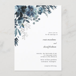 Einladung zur Hochzeit von Navy-Watercolor-Flora
