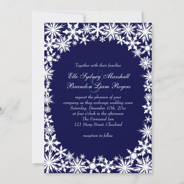 Einladung zur Hochzeit von Navy Winter Lace (Vorderseite)