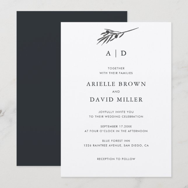 Einladung zur Hochzeit von Olivenhainen (Vorne/Hinten)