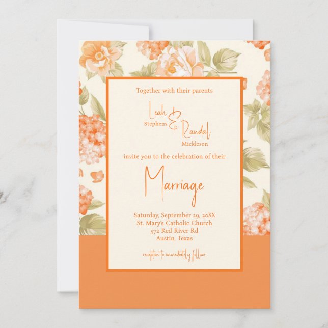 Einladung zur Hochzeit von Orange Floral (Vorderseite)