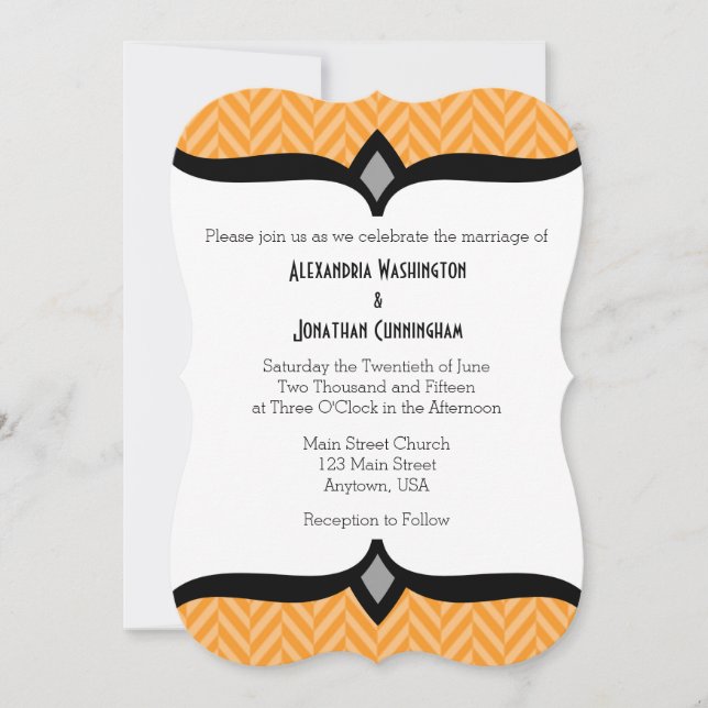 Einladung zur Hochzeit von Orange White Herringbon (Vorderseite)