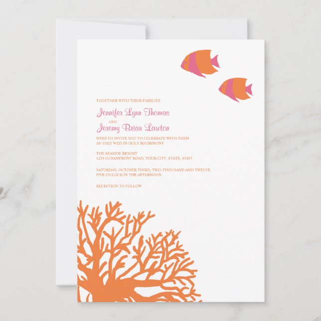Einladung zur Hochzeit von Orangen und rosa Tropis (Vorderseite)