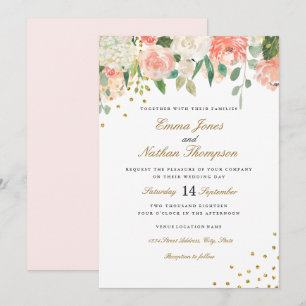 Einladung zur Hochzeit von Peach Gold Watercolor
