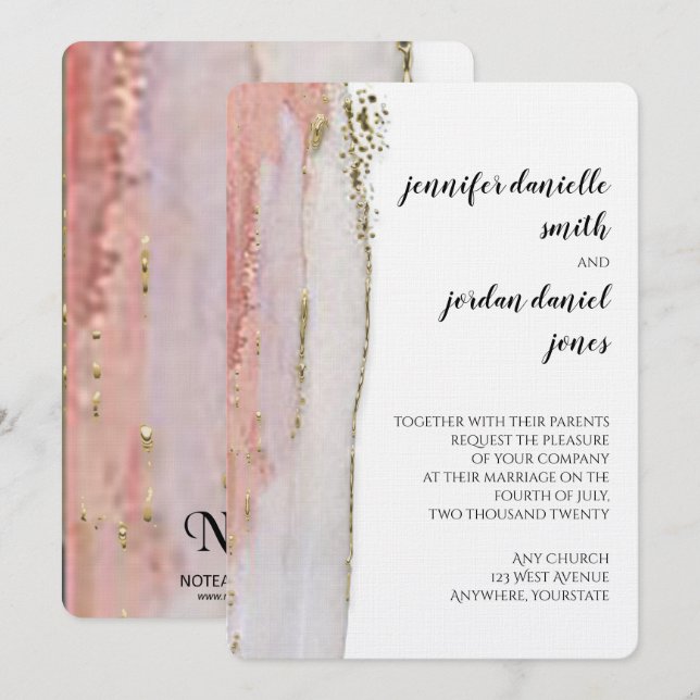 Einladung zur Hochzeit von Peach und Gold Watercol (Vorne/Hinten)