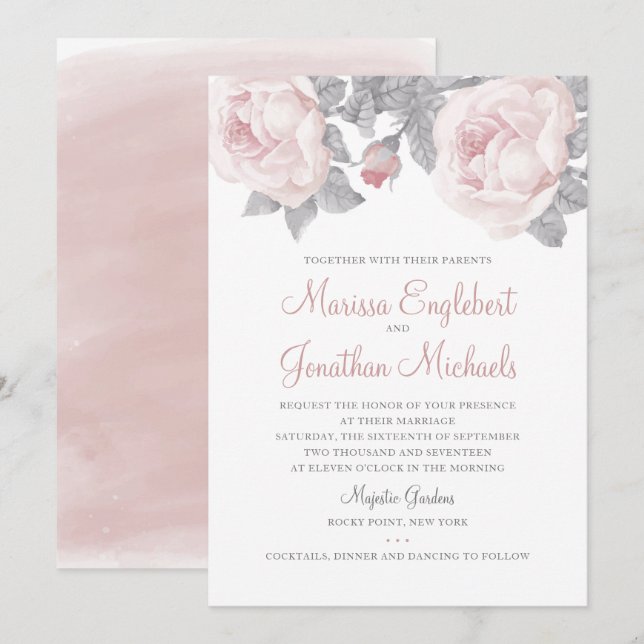 Einladung zur Hochzeit von Peony Watercolor (Vorne/Hinten)