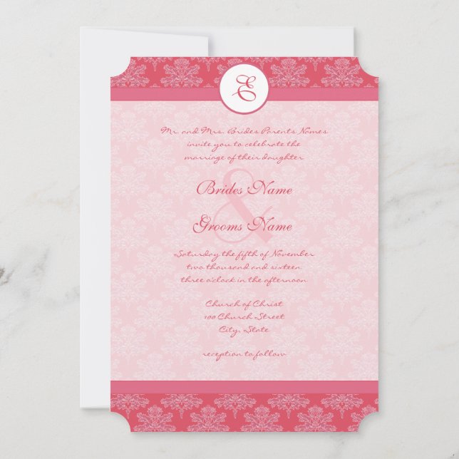 Einladung zur Hochzeit von Pink Damask (Rückseite)