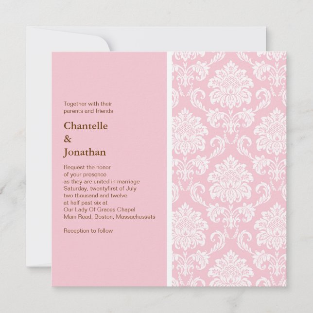 Einladung zur Hochzeit von Pink Damask (Vorderseite)