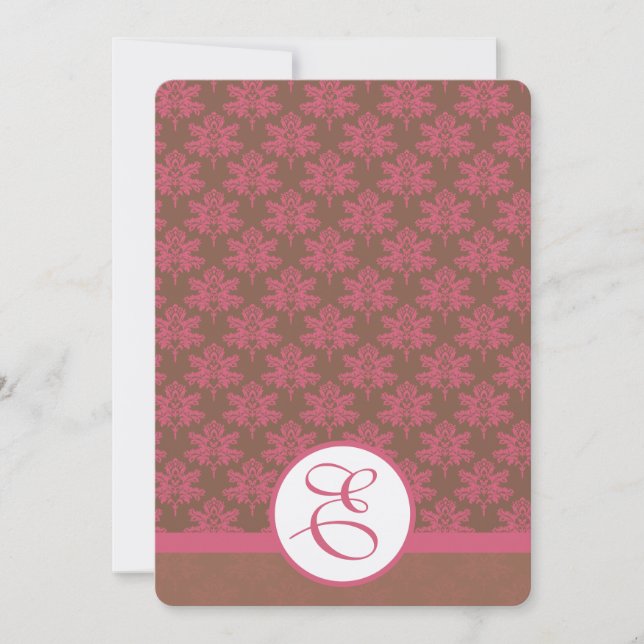 Einladung zur Hochzeit von Pink Damask (Vorderseite)