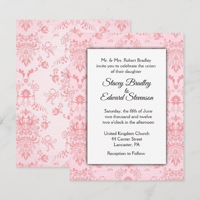 Einladung zur Hochzeit von Pink Damask (Vorne/Hinten)
