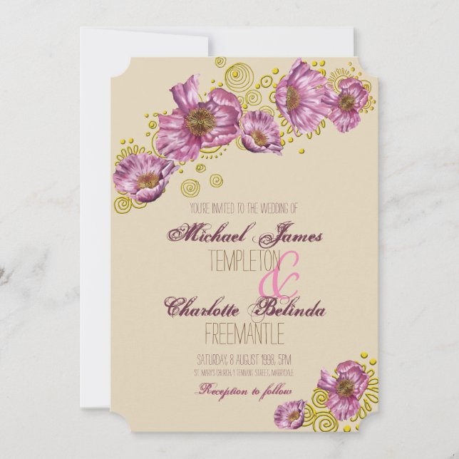 Einladung zur Hochzeit von Pink Poppy (Vorderseite)