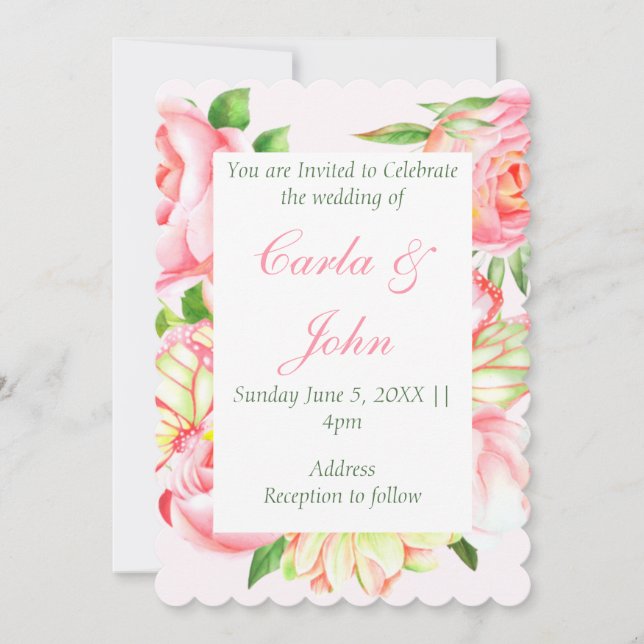 Einladung zur Hochzeit von Pink Rose Sweetheart (Vorderseite)