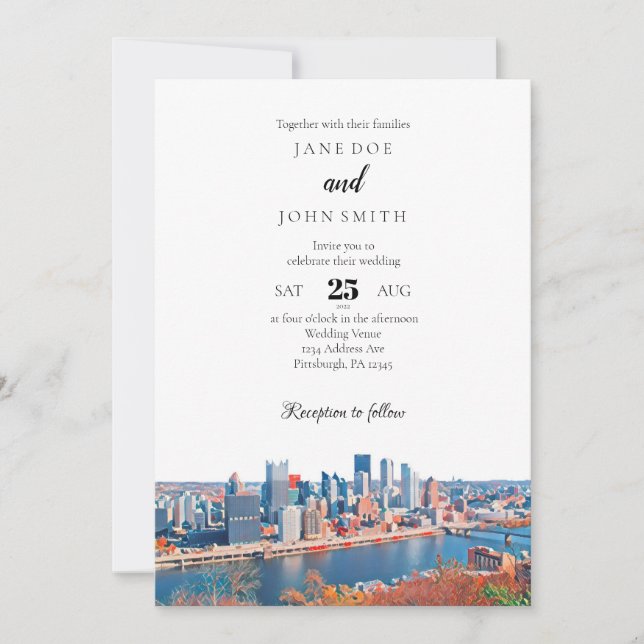 Einladung zur Hochzeit von Pittsburgh Skyline (Vorderseite)