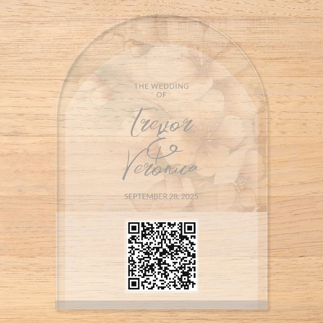 Einladung zur Hochzeit von QR Code Cherry Blossom (Vorderseite)