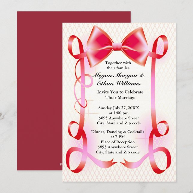 Einladung zur Hochzeit von Red Bow und Ribbon Bord (Vorne/Hinten)