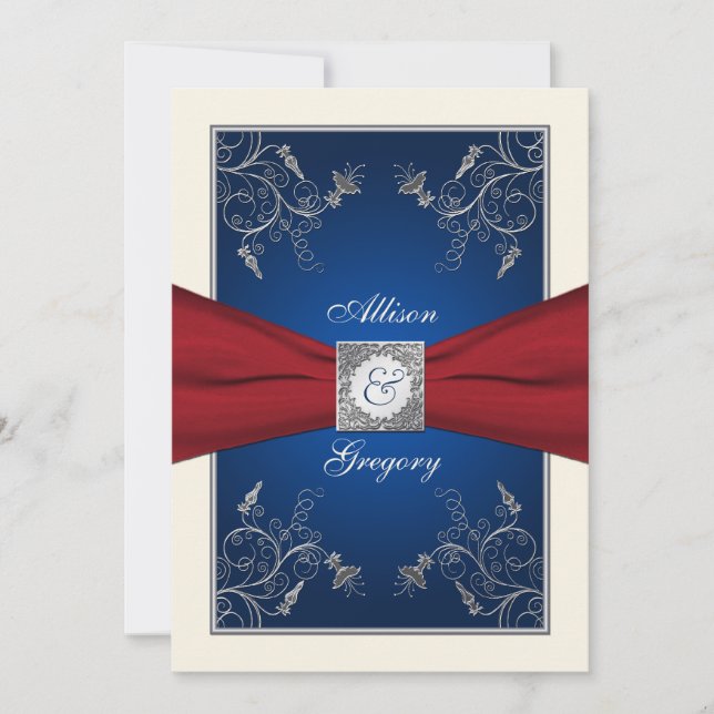 Einladung zur Hochzeit von Red Ivory Blue Floral M (Vorderseite)