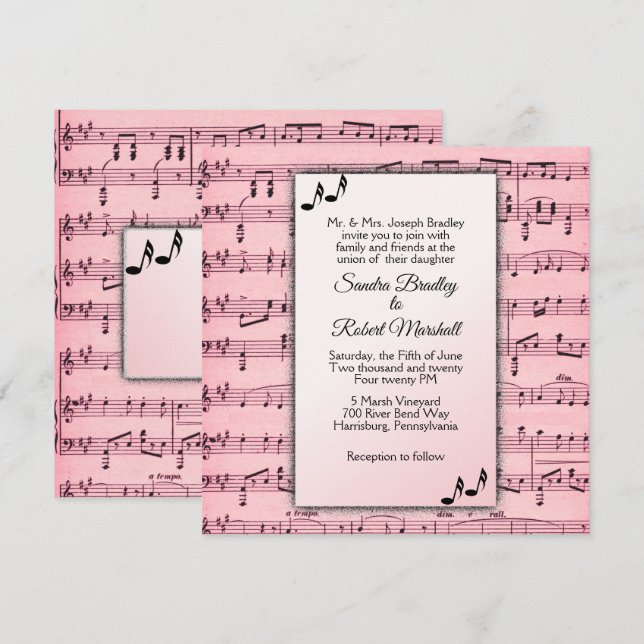 Einladung zur Hochzeit von Rosa Musik (Vorne/Hinten)
