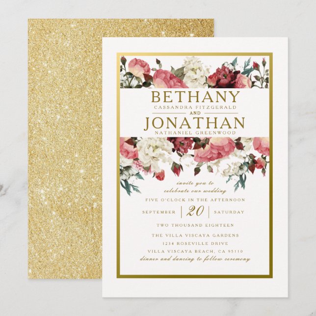 Einladung zur Hochzeit von Rose und Gold (Vorne/Hinten)