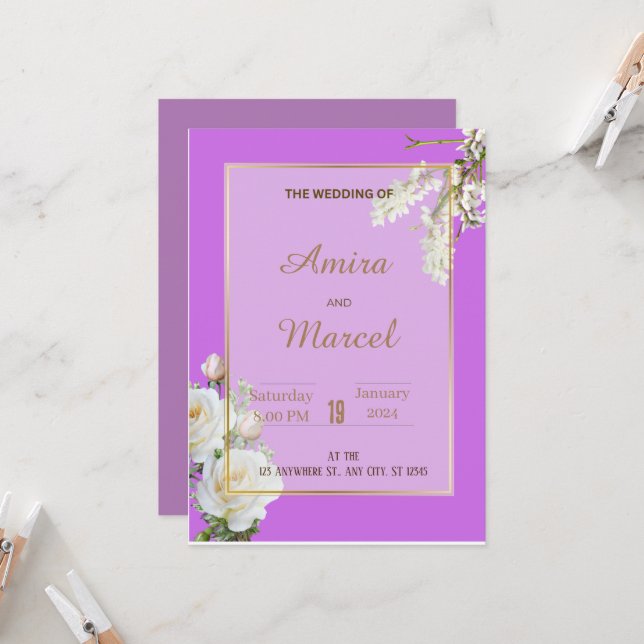 Einladung zur Hochzeit von Rosy (Vorderseite/Rückseite Beispiel)
