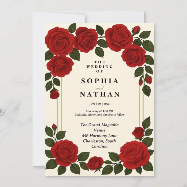 Einladung zur Hochzeit von Rote Rosen nach Ihren W (Vorderseite)