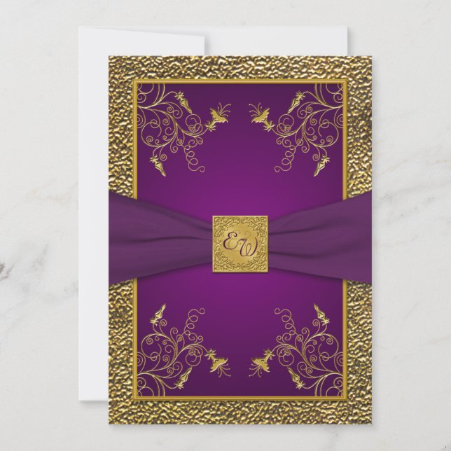 Einladung zur Hochzeit von Royal Lila und Gold Mon (Vorderseite)