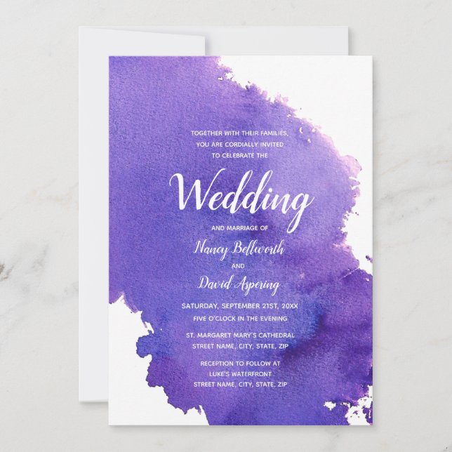 Einladung zur Hochzeit von Royal Lila Watercolor (Vorderseite)