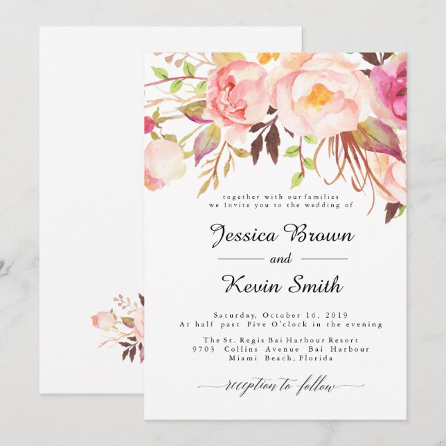 Einladung zur Hochzeit von Rustikal-Peony-Floral-3 (Vorne/Hinten)