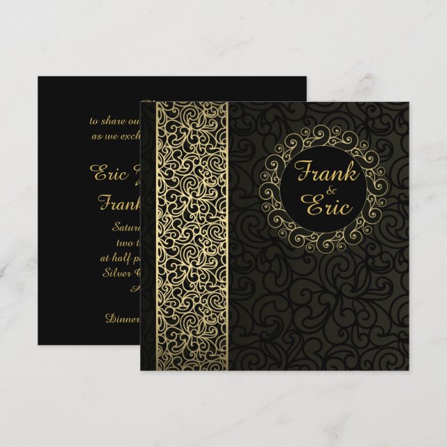 Einladung zur Hochzeit von Schwarz und Gold (Vorne/Hinten)