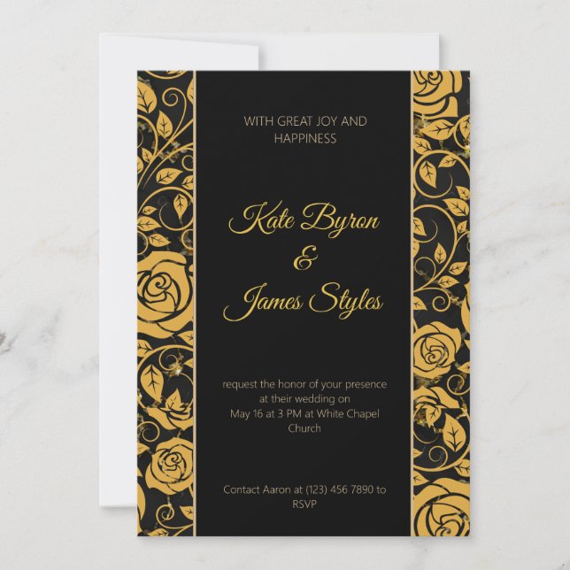 Einladung zur Hochzeit von Schwarz und Gold (Vorderseite)