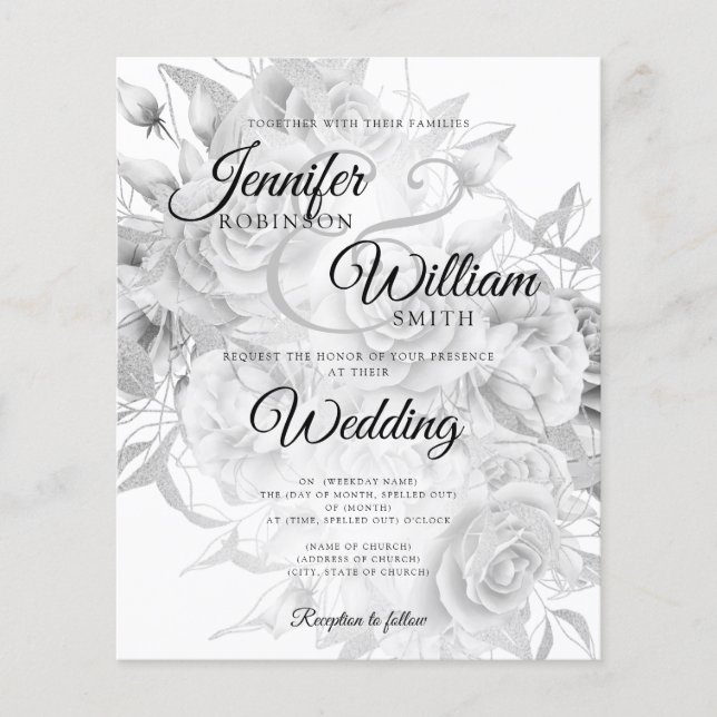 Einladung zur Hochzeit von Schwarz und Weiß Flyer (Vorne)